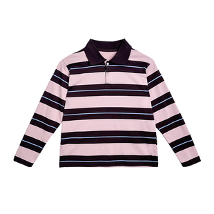 女童polo衫2025秋新款韩系学院感条纹Polo宽松落肩不挑人挺括不塌