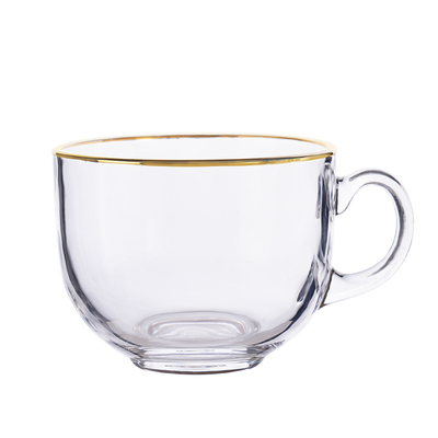 日式金边玻璃大容量带盖勺早餐杯