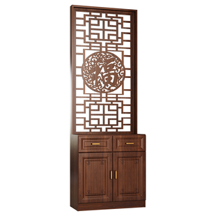 新中式屏风入户一体鞋柜正对门玄关客厅隔断柜遮挡木质置物架新品