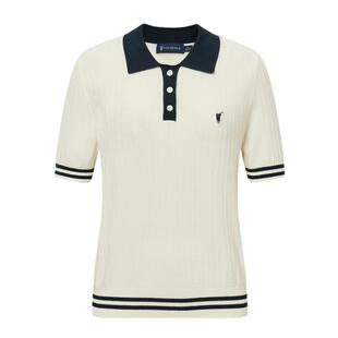 POLOWALK短袖针织衫女式2026春季新品撞色时尚绞花百搭显瘦T恤