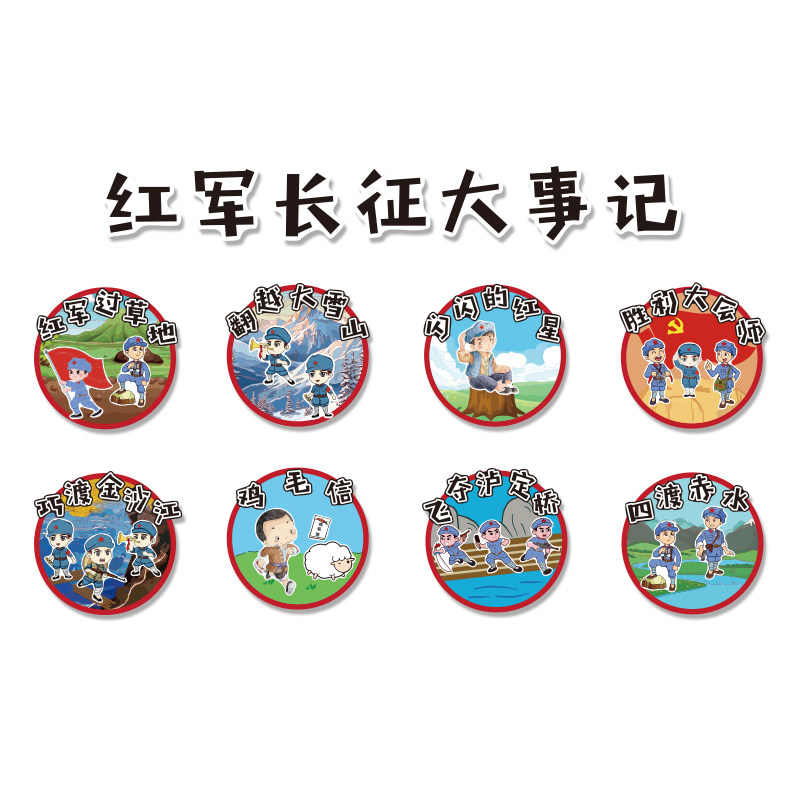 幼儿园环创爱国故事氛围主题布置红色军长征精神文化墙装饰贴成品