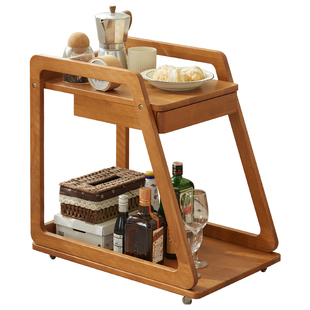 实木边几茶几可移动带轮沙发边柜客厅茶台轻奢高级感小推车置物架