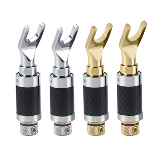 古河碳纤维镀铑HI-END级喇叭线插头 音响配件 Y插香蕉头U型接头