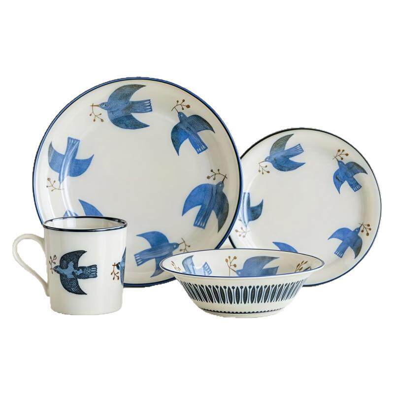 同合日本进口蓝彩花卉系列陶瓷盘子日式家用菜盘子餐具日式复古