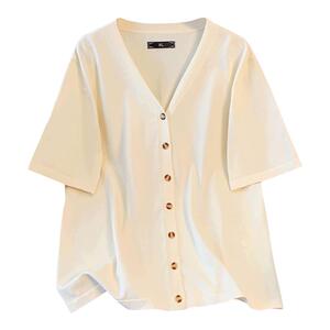 大码深v上衣夏装新款女装短袖冰丝针织开衫240斤胖MM宽松外搭T恤