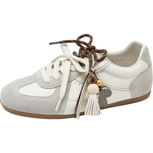 康莉真皮薄底德训鞋女26春季新款米色休闲运动阿甘鞋商场款61230