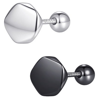 999纯银耳钉男拧扣六边形耳环