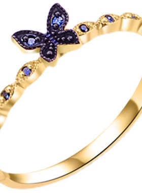 18K金天然蓝宝黑金蝴蝶戒指