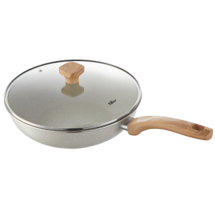 小熊不粘锅炒锅家用麦饭石色炒菜锅煤气燃气灶专用锅具平底锅