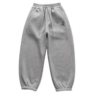 女童加绒灯笼裤休闲束脚裤儿童小猫一体奥粒绒保暖运动卫裤秋冬装