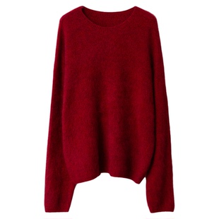 SILVIYE圆领+V领定染花纱山羊绒绵羊毛拉绒拉毛针织衫加厚毛衣冬