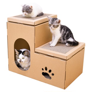 得酷大号猫抓板猫窝双层瓦楞纸猫屋纸箱猫房子别墅猫玩具用品两层