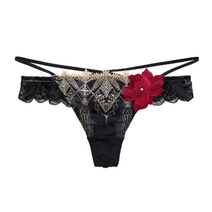 HIMICO丁字裤女重工刺绣日系透明蕾丝性感双环低腰女士内裤030