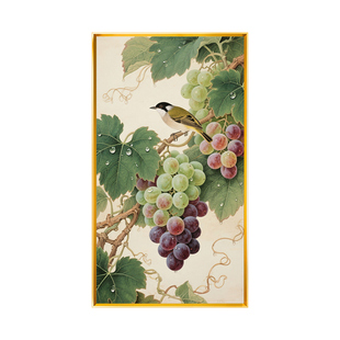 中式葡萄花鸟图十字绣客厅竖版满绣手工自绣玄关精准印花DIY制作