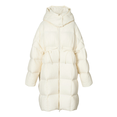 白色中长款轻薄羽绒服伊芙丽连帽