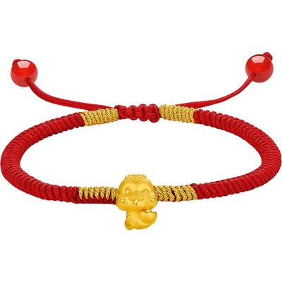 周六福黄金手绳女生肖蛇5d硬金财宝萌蛇定价金元宝本命年红绳礼物