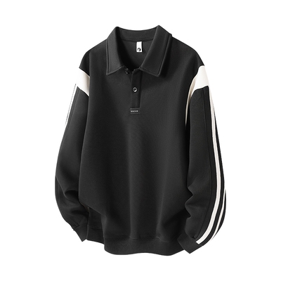 拼接撞色美式休闲翻领卫衣