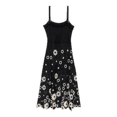 Maje法式花朵黑色镂空吊带连衣裙