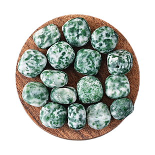 天然青海翠玉有孔散珠子随形diy饰品配件昆仑玉绿点石手串材料