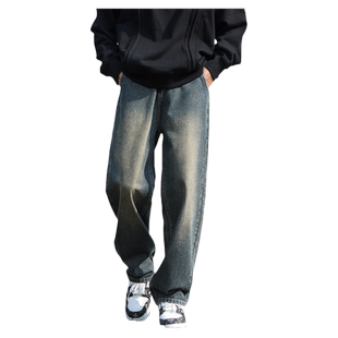 ProteusBoy牛仔裤男2025新款春秋冬季复古男士做旧加绒直筒休闲裤