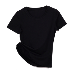 80支双面精梳丝光棉短袖女白色t恤v领夏装冰丝宽松打底衫春季长袖