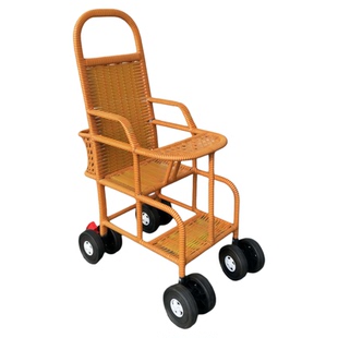 夏季加高护栏婴儿藤椅推车轻便竹编车小孩竹子儿童小推车竹藤推车