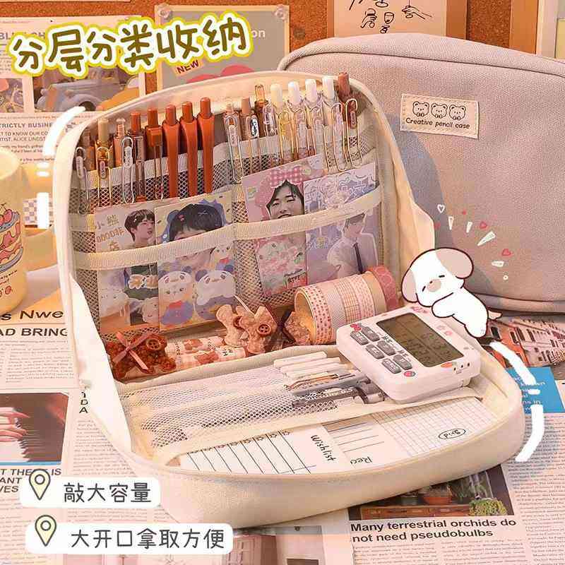 超大容量初高中小学生笔袋多功能文具盒ins分类值收纳颜高化妆包