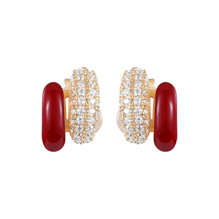 红色滴釉锆石耳钉女2025款爆款纯银针时尚耳环设计感百搭耳夹耳饰