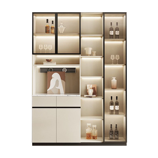 轻奢岩板餐边柜一体靠墙实木家用酒柜现代简约厨房定制储物柜高柜