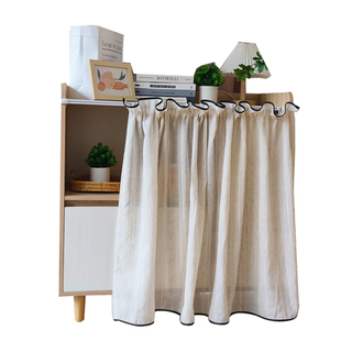 日式短帘复古棉麻柜帘免打孔粘贴轨柜子遮丑衣柜橱柜书柜遮挡帘