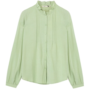 布景衬衫女春季新品简约文艺纯色花边领设计感宽松长袖衬衣9777