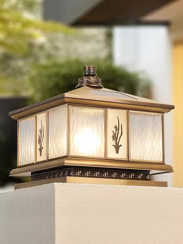 全铜太阳能防水柱头灯户外欧式别墅庭院灯室外大门围墙柱灯接电款