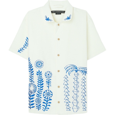 andersson bell 春夏男士古巴领刺绣棉质亚麻混纺衬衫