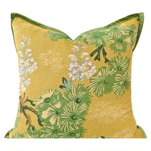 萬見「松间花事」法式南洋风抱枕轻奢黄色靠枕套沙发客厅高级复古