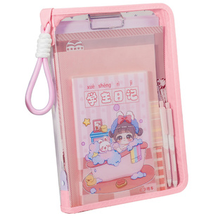 淡彩色手提高颜值文件袋学生拎书袋拉链式透明书本试卷收纳袋初中女生A4作业资料袋小学生补课补习袋装书袋子