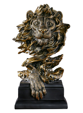 美式复古树脂狮子头像桌面摆件