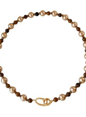 美拉德虎眼石串珠项链女高级感