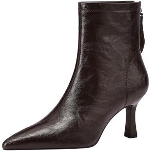 木林森女鞋2025新款冬季法式复古百搭高跟靴子软羊皮瘦瘦靴女士靴