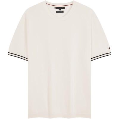 Tommy男装丝光棉镶边袖口纯色T恤