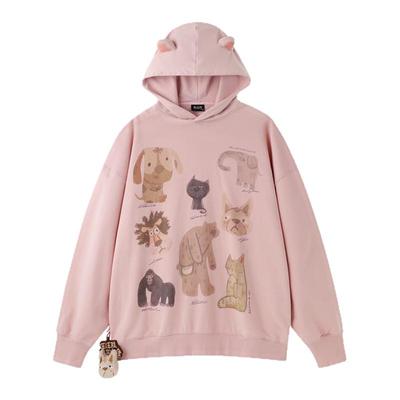 BJHG动物插画连帽重磅潮美式卫衣