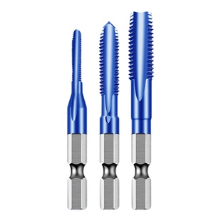 蓝色纳米手电钻丝锥含钴高速钢六角柄机用直槽丝锥丝攻钻头高硬度