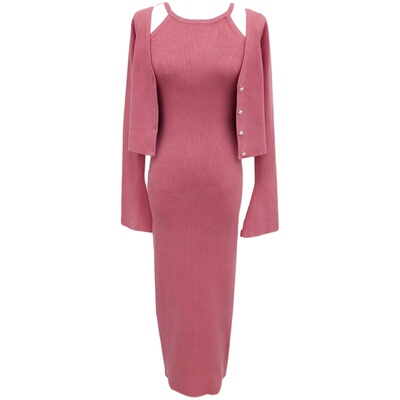 孕妇显白针织开衫背心裙两件套