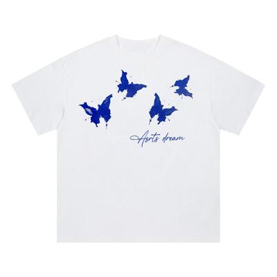 荧光蝴蝶小众情侣潮牌短袖T恤ins