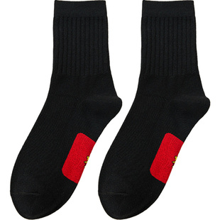 本命年大红色袜子女士男款长筒纯棉秋冬季红底图案过新年属马中筒