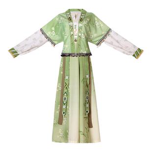 新原创唐制汉服女绣花对襟外套圆领破裙汉元素古风套装夏季半身裙