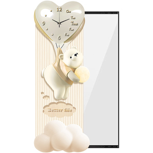 奶油风入户玄关镜子画隐藏式推拉全身镜装饰画卧室穿衣镜带钟表