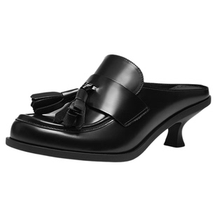 ASH2025夏季CAROL真皮包头时装凉拖鞋女细跟半拖流苏高跟穆勒鞋潮