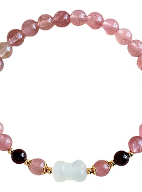 天然草莓晶水晶串珠手链女清新甜美天然石榴石白玛瑙手串手饰