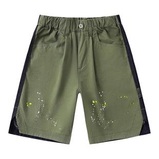 植木童装泼墨工装风拼接牛仔男童短裤中大童2025夏装新款儿童休闲