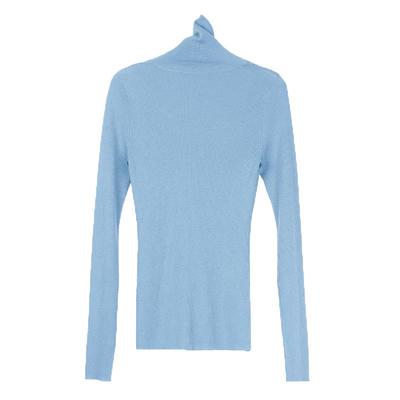 雾霾蓝堆堆领无缝一体羊毛打底衫